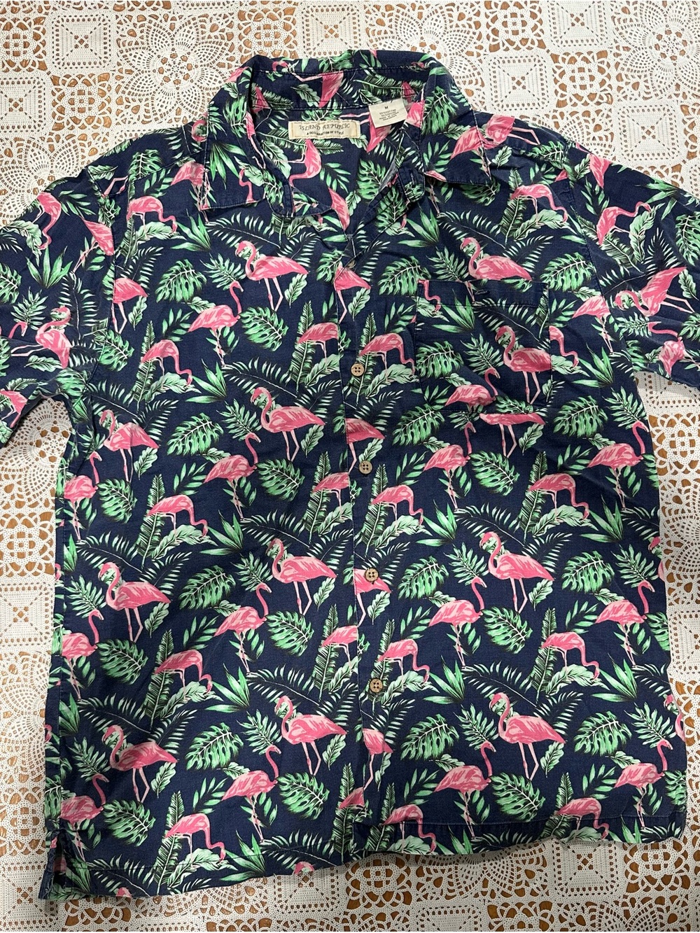 Island Republic Men’s M Flamingo Tropical Hawaiian Button Up Shirt